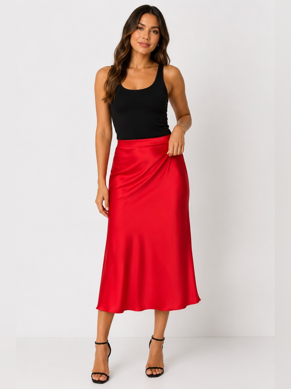 A New Day Red Satin Slip Midi Skirt Women’s XXL Minimalist Holiday Date Night